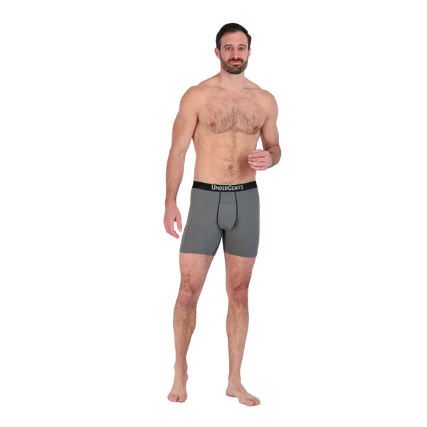 UnderGents 6 inch boxer brief front view Battleship grey. Nothing better
