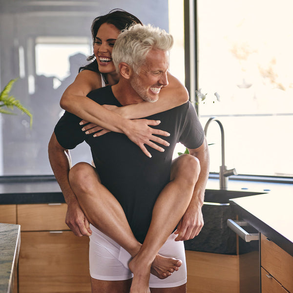what is more fun than breakfast, why a piggy back ride in the kitchen while he enjoys his UnderGents