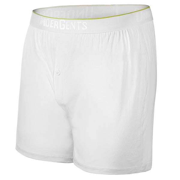 the ultimate white boxer short. feels great with ultra soft non binding or bulky vitruvian design.