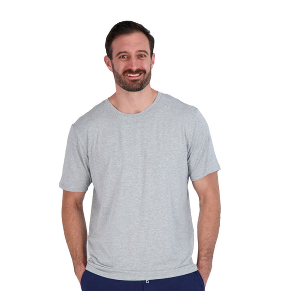 heather swagger lounge shirt on white background. the best lounge shirt made for men