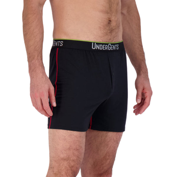 UnderGents' black boxer short with button fly and smooth leg for ultra soft cool comfort