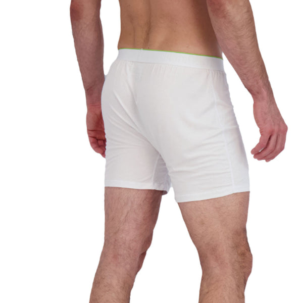 white boxer short rear view for awesome comfort. fits under pants or shorts or can be a lounge short you will love.