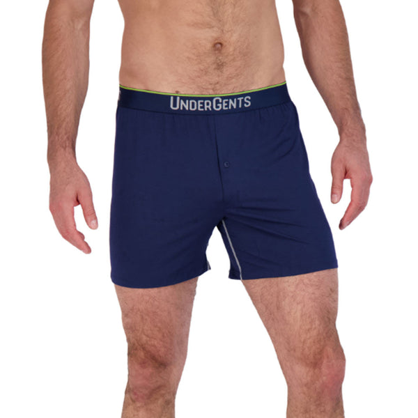 who said comfort? we did and everyone who has worn undergents boxer short. this view on the model shows the slight leg taper and modern silouetter